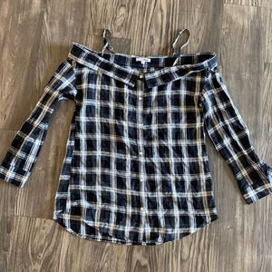 Black & white plaid off shoulder shirt